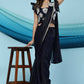 Black Silk Satin Sequence Work Ready to Wear Saree with stitched Blouse - Nirvana | Swadesiicart