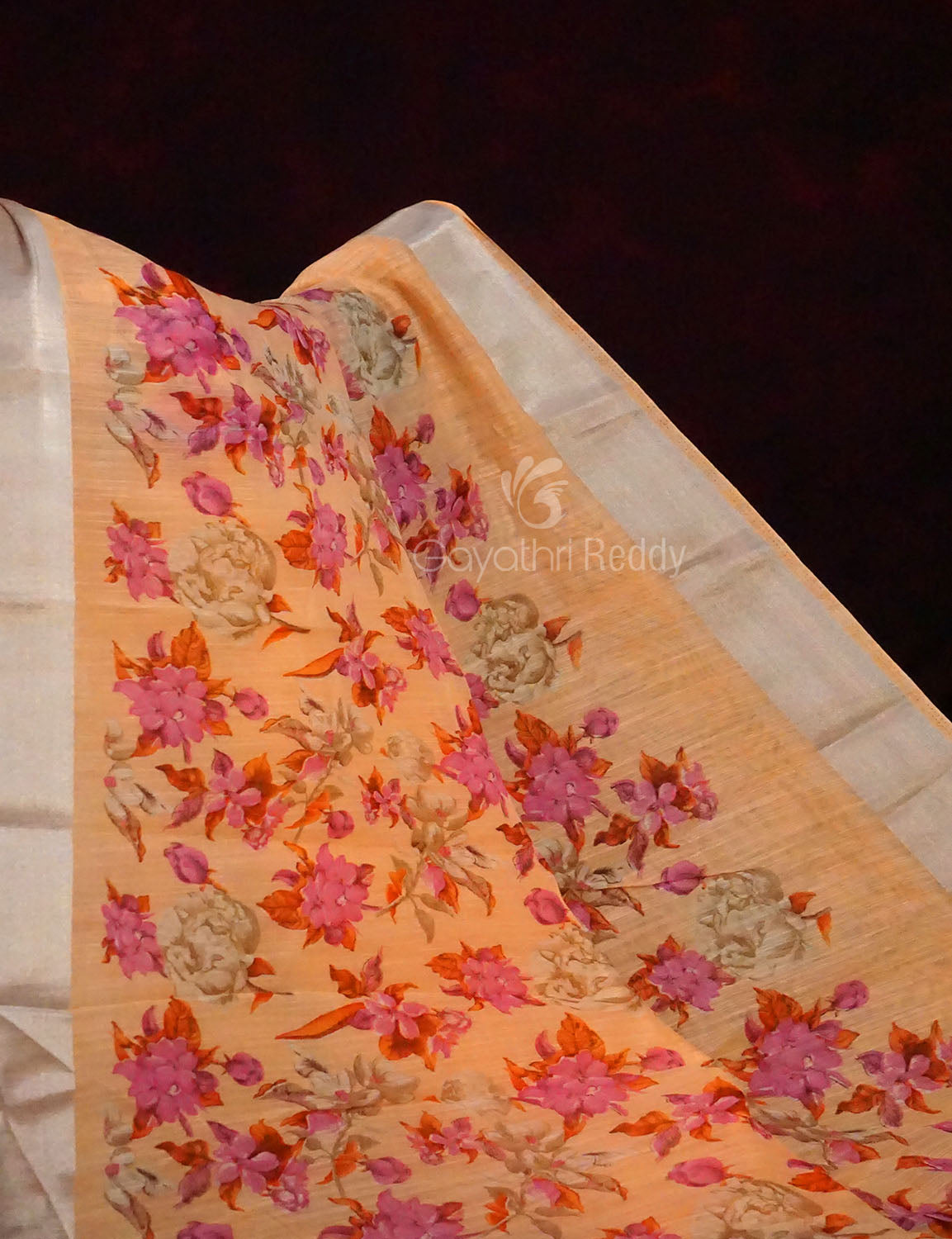 Light Orange Colour Floral Design Semi Chanderi Saree By Gayathri Reddy Designer Studio | Swadesiicart