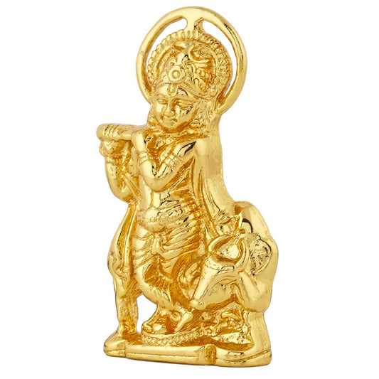 Estele Gold-Polished God of love Sri Krishna Idol with Kamdhenu for Home/Car decor - Swadesiicart