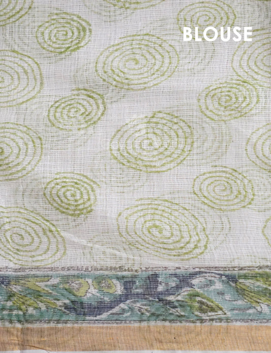 Off White And Parrot Green Colour Pure Kota Cotton Saree By Gayathri Reddy Designer Studio | Swadesiicart