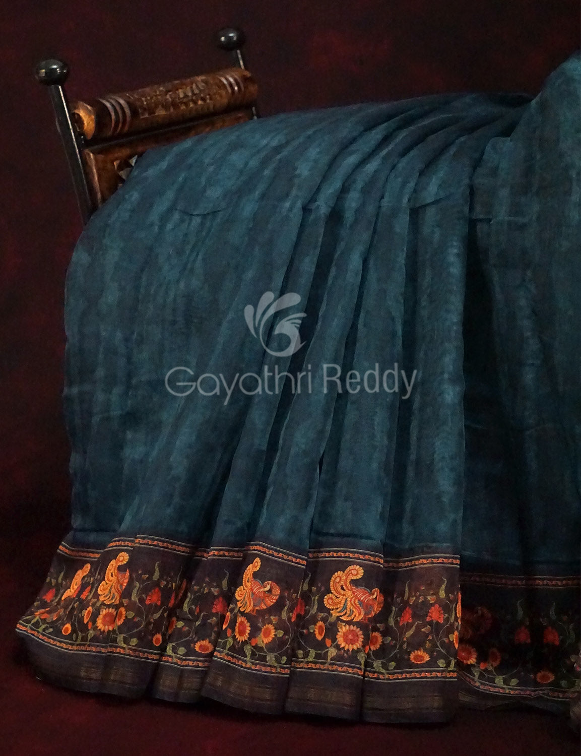 Peacock Green Colour Diamond Print Design Semi Chanderi Saree By Gayathri Reddy Designer Studio | Swadesiicart