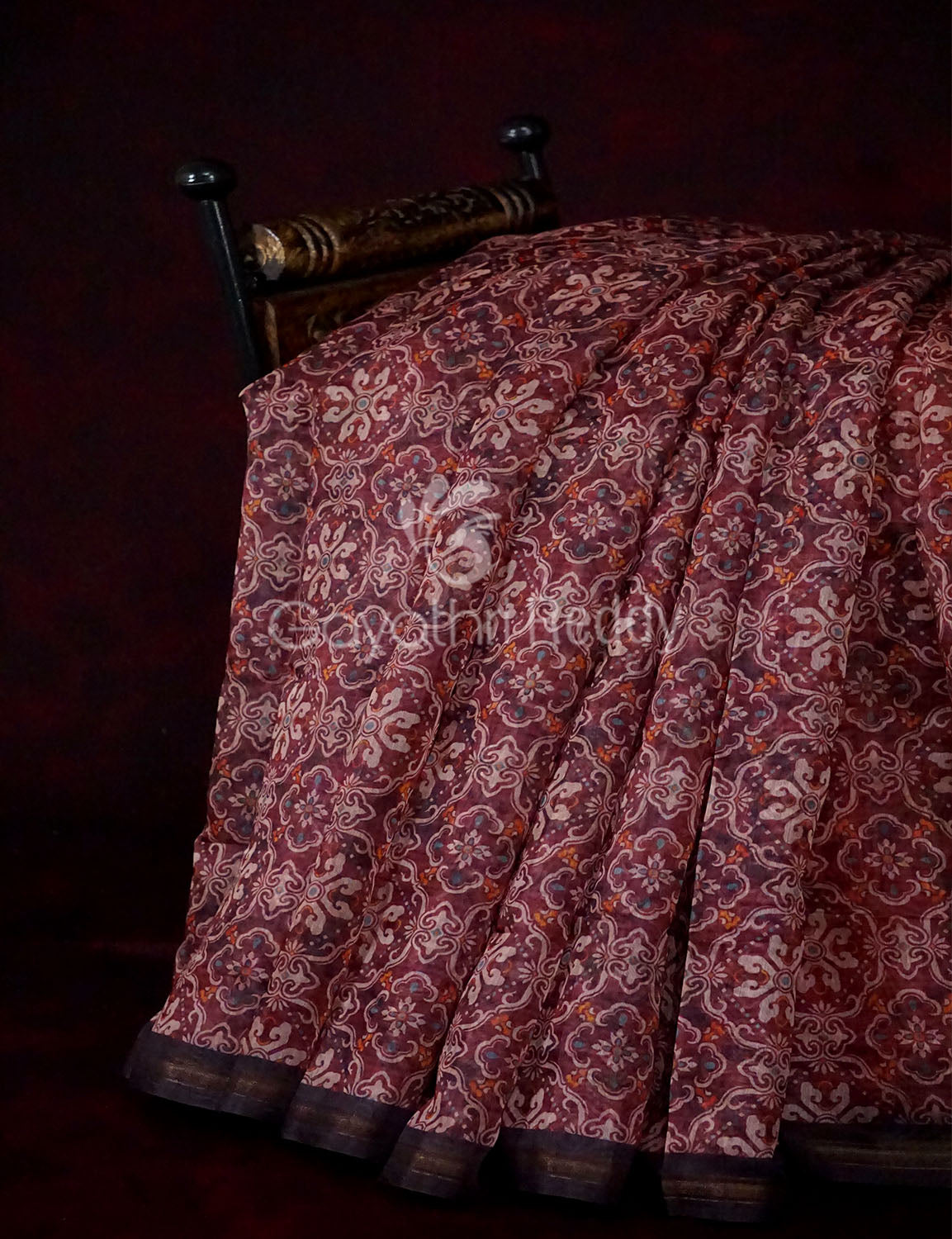 Wine Colored Floral Design Semi Chanderi Saree By Gayathri Reddy Designer Studio | Swadesiicart