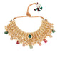 Kundan Choker with Matching Earrings & Maang Tikka Jewellery Set (Gold) - Ruby Raang - Swadesiicart