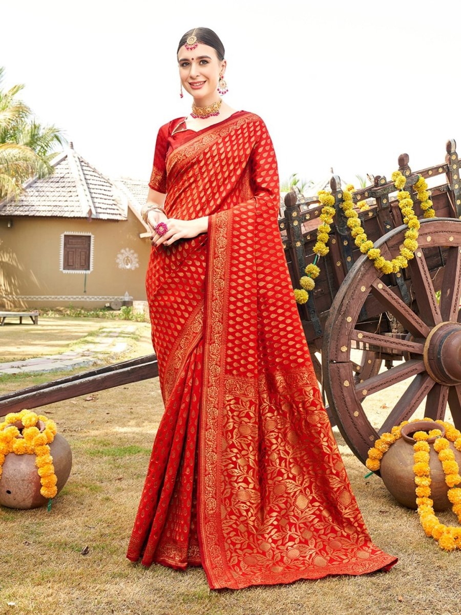 Anouk Red & Gold Woven Design Zari Detailed Art Silk Banarasi Saree | Swadesiicart