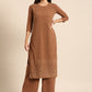 All About You Women Brown Ethnic Motifs Embroidered Chikankari Kurta with Palazzos | Swadesiicart