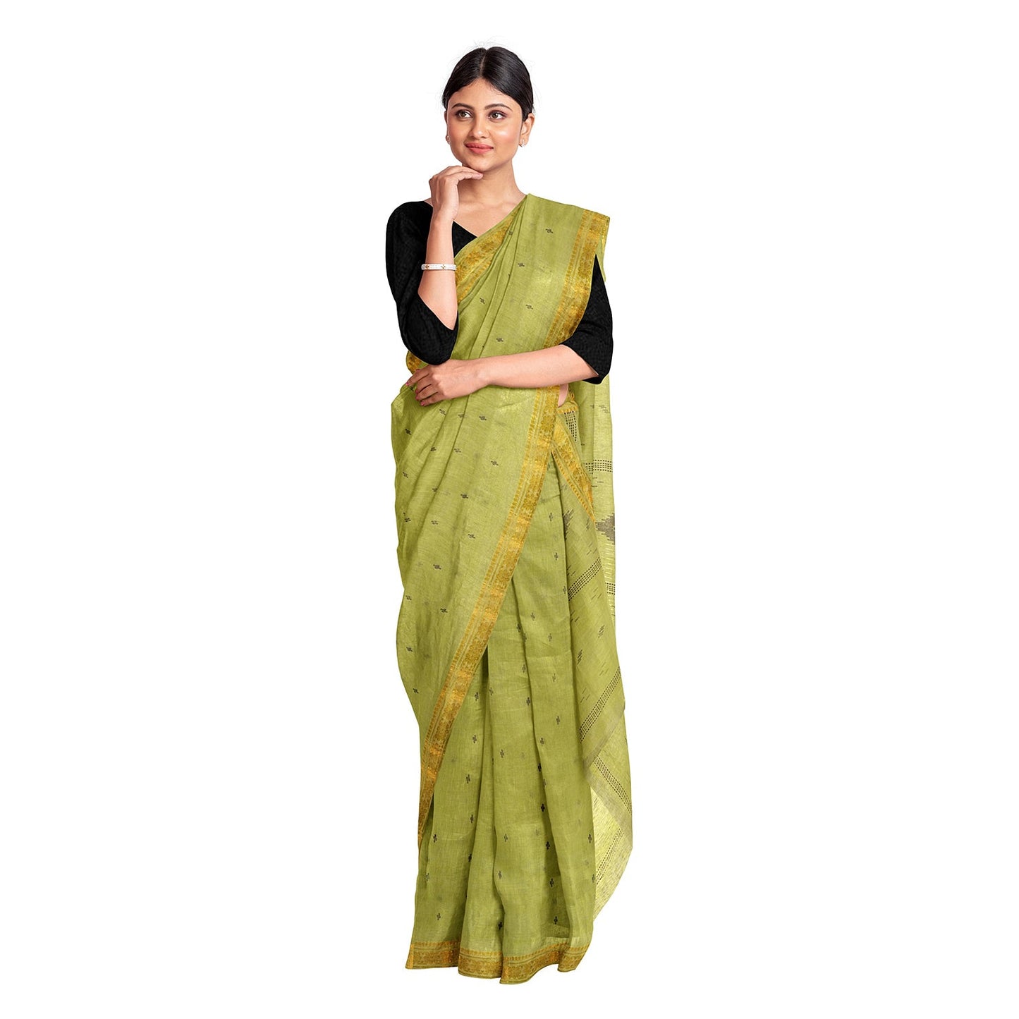 Exclusive Collection 100% Pure Cotton Green Saree With Printed Work - Swadesiicart