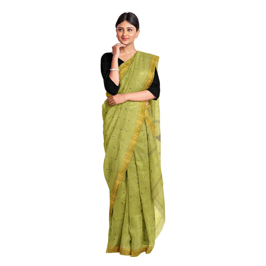 Exclusive Collection 100% Pure Cotton Green Saree With Printed Work - Swadesiicart