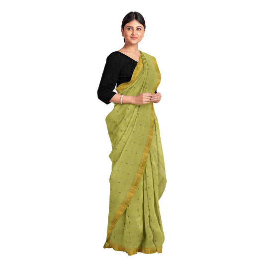 Exclusive Collection 100% Pure Cotton Green Saree With Printed Work - Swadesiicart