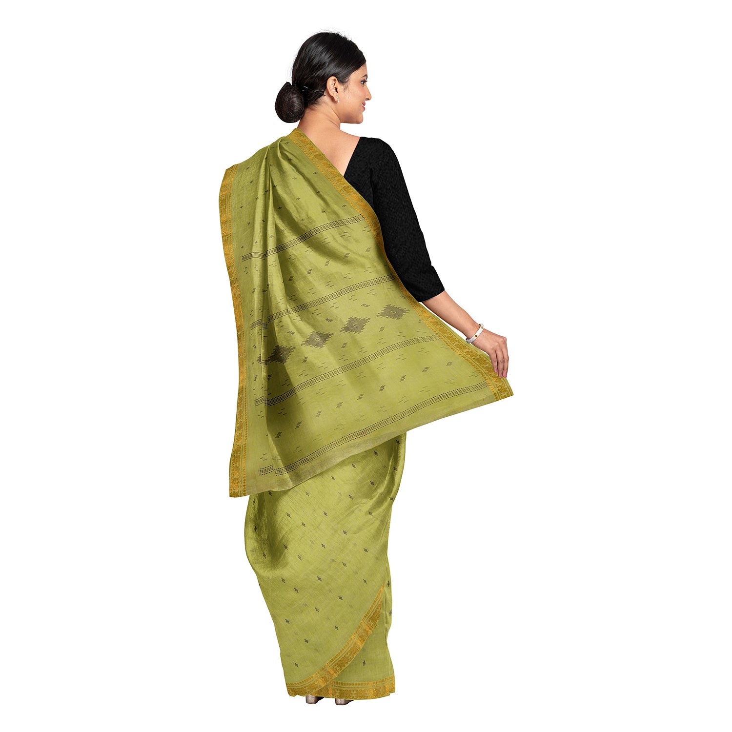 Exclusive Collection 100% Pure Cotton Green Saree With Printed Work - Swadesiicart
