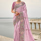 Monjolika Fashion Lavender Color Banarasi Silk Blend Embroidered With Heavy Patchwork Border Saree | Swadesiicart