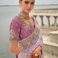 Monjolika Fashion Lavender Color Banarasi Silk Blend Embroidered With Heavy Patchwork Border Saree | Swadesiicart