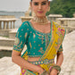 Monjolika Fashion Yellow Color Banarasi Silk Blend Embroidered With Heavy Patchwork Border Saree With Contrast Blouse | Swadesiicart