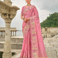 Monjolika Fashion Pink Color Banarasi Silk Blend Sequin Embroidered With Heavy Patchwork Border Saree | Swadesiicart