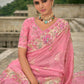 Monjolika Fashion Pink Color Banarasi Silk Blend Sequin Embroidered With Heavy Patchwork Border Saree | Swadesiicart