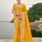 Monjolika Fashion Yellow Color Banarasi Silk Blend Sequin Embroidered With Heavy Patchwork Border Saree | Swadesiicart