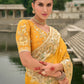 Monjolika Fashion Yellow Color Banarasi Silk Blend Sequin Embroidered With Heavy Patchwork Border Saree | Swadesiicart