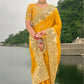 Monjolika Fashion Yellow Color Banarasi Silk Blend Sequin Embroidered With Heavy Patchwork Border Saree | Swadesiicart