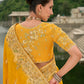Monjolika Fashion Yellow Color Banarasi Silk Blend Sequin Embroidered With Heavy Patchwork Border Saree | Swadesiicart
