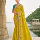 Monjolika Fashion Pear Color Banarasi Silk Blend Sequin Embroidered With Heavy Patchwork Border Saree | Swadesiicart