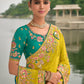 Monjolika Fashion Pear Color Banarasi Silk Blend Sequin Embroidered With Heavy Patchwork Border Saree | Swadesiicart