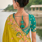 Monjolika Fashion Pear Color Banarasi Silk Blend Sequin Embroidered With Heavy Patchwork Border Saree | Swadesiicart