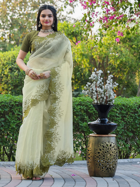 Tikhi Imli Embroidered Organza Saree | Swadesiicart