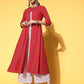 Anouk Women Red & Off-White Bandhani Print Pure Cotton Crop Top with Palazzos & Jacket - Swadesiicart