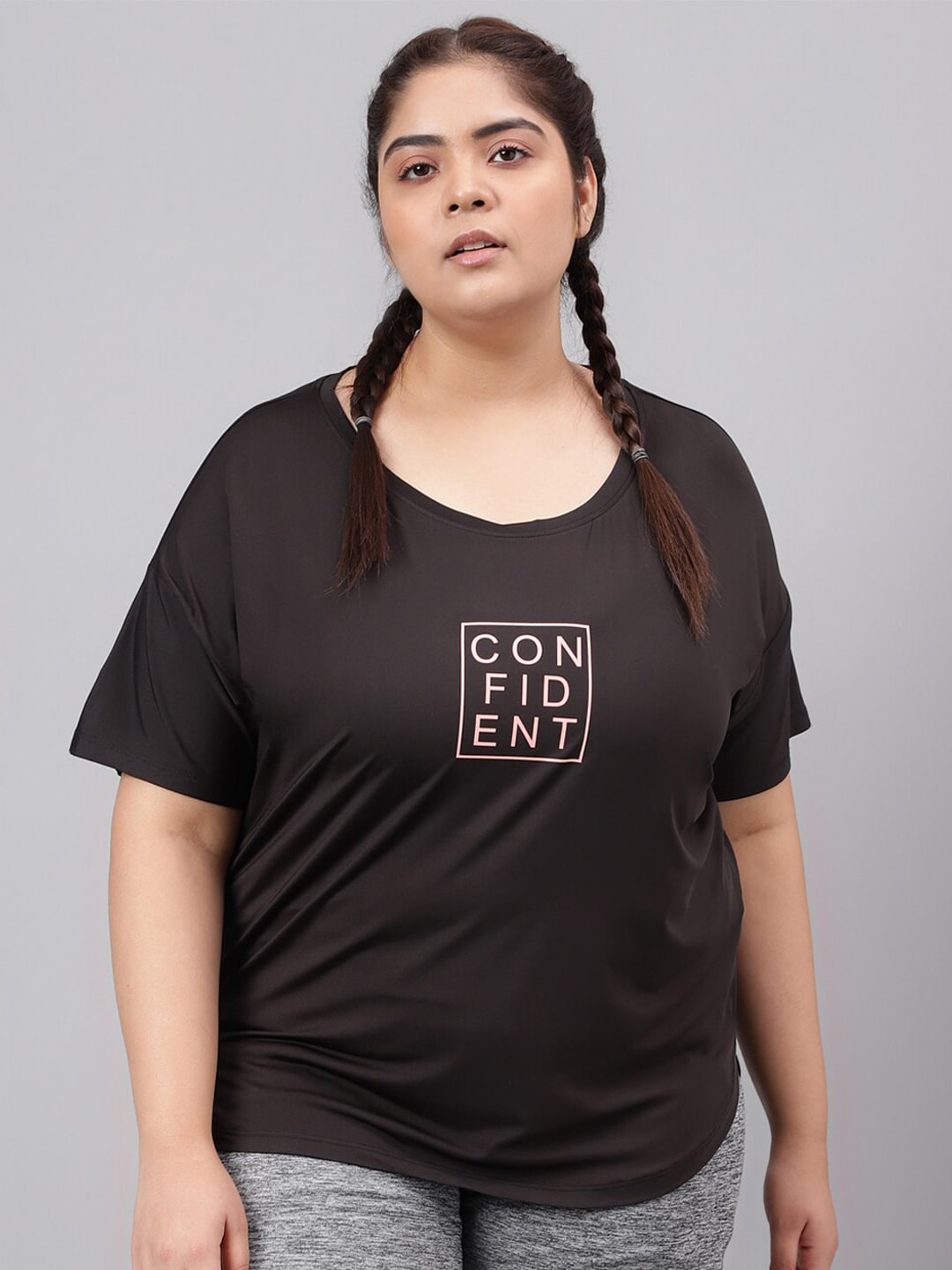 MKH Plus Size Typography Printed Relaxed Fit Dri-FIT Sports T-shirt - Swadesiicart