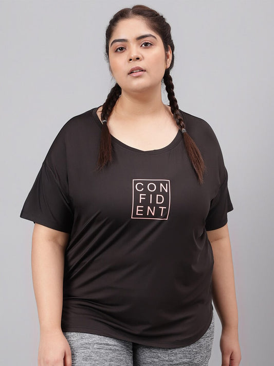MKH Plus Size Typography Printed Relaxed Fit Dri-FIT Sports T-shirt - Swadesiicart