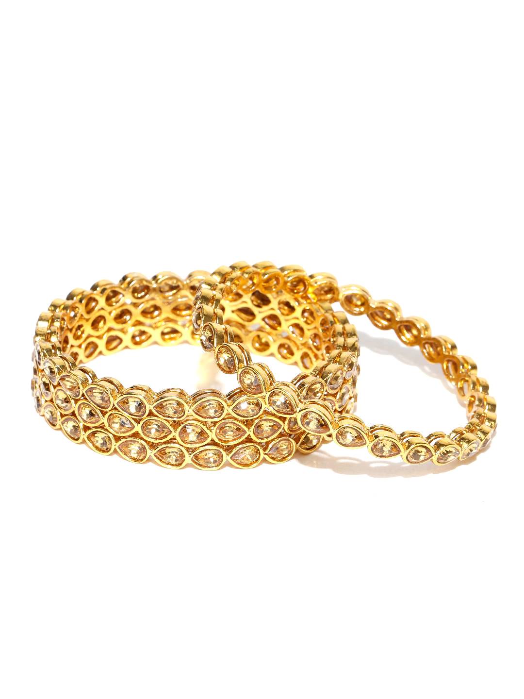 Gold-Polished Alloy Golden Colour Kundan Bangle - The Pari - The Pari - Dinesh Associates