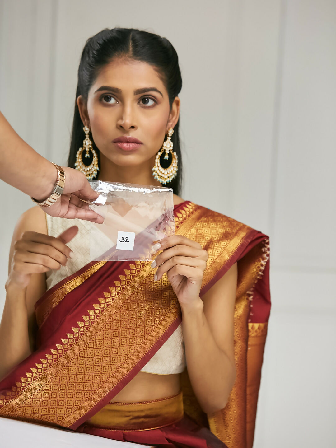 Nuyug 22K Gold-Plated Kundan Stone Studded & Pearl Beaded Chandbalis | Swadesiicart