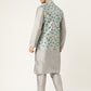 Sojanya Men Grey & Blue Solid Kurta Set with Nehru Jacket | Swadesiicart
