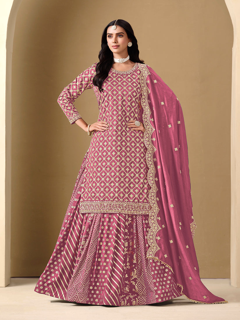 Monjolika Fashion Jacquard Work Dola Pink Readymade Lehenga Choli - Swadesiicart