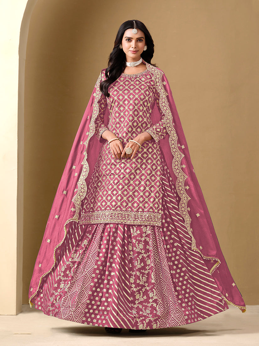 Monjolika Fashion Jacquard Work Dola Pink Readymade Lehenga Choli - Swadesiicart