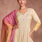 Anaita Off White & Yellow Viscose Shimmer Embroidered Readymade Anarkali Suit
