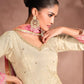Anaita Off White & Pink Viscose Shimmer Embroidered Readymade Anarkali Suit