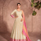 Anaita Off White & Pink Viscose Shimmer Embroidered Readymade Anarkali Suit