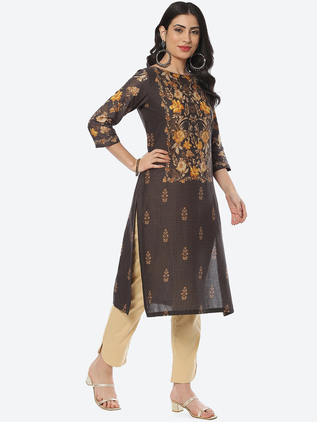 Biba Women Floral Printed Boat Neck Cotton Kurta - Swadesiicart
