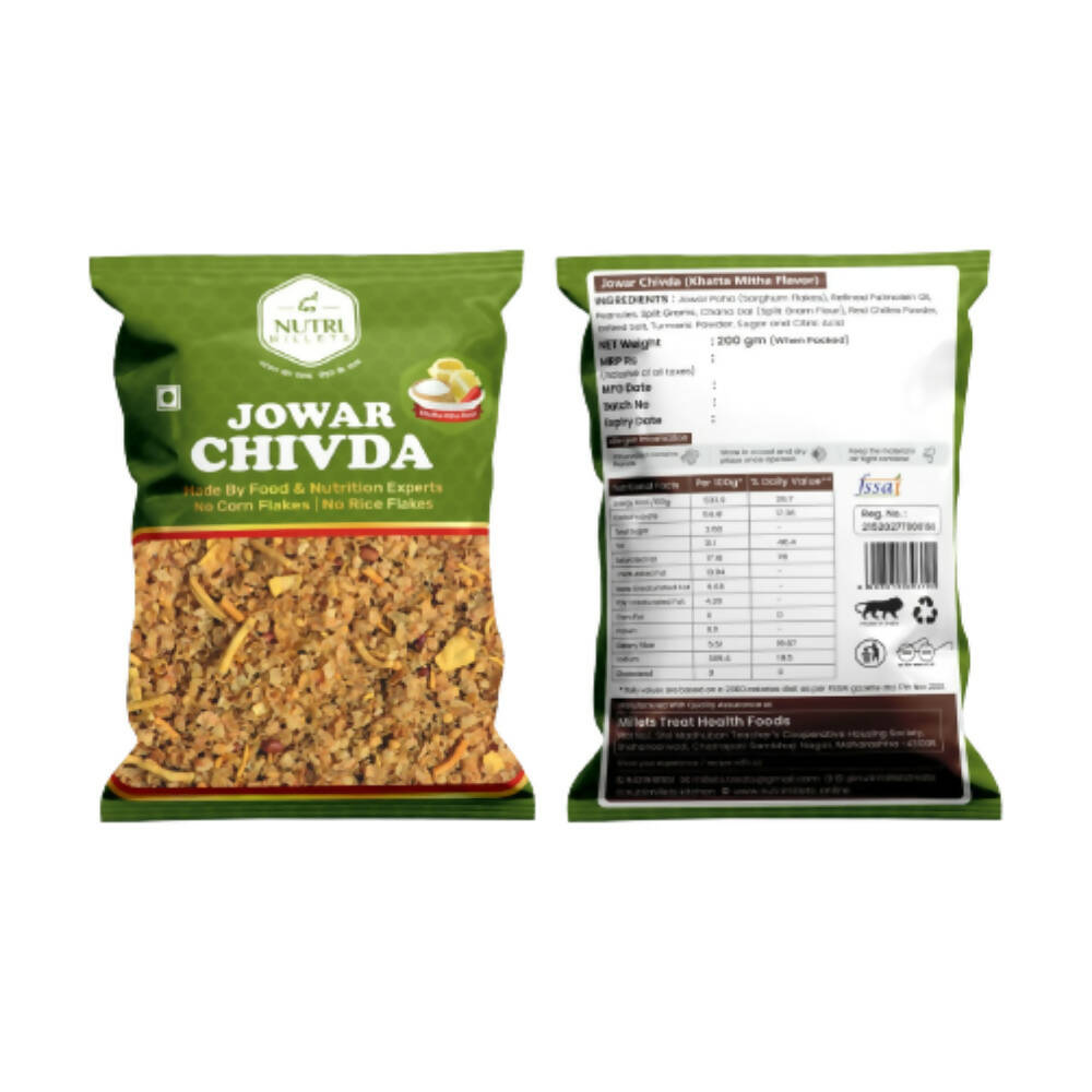NutriMillets Jowar Flakes Chivda - Khatta Mitha Flavor - Millets Treat Health Foods