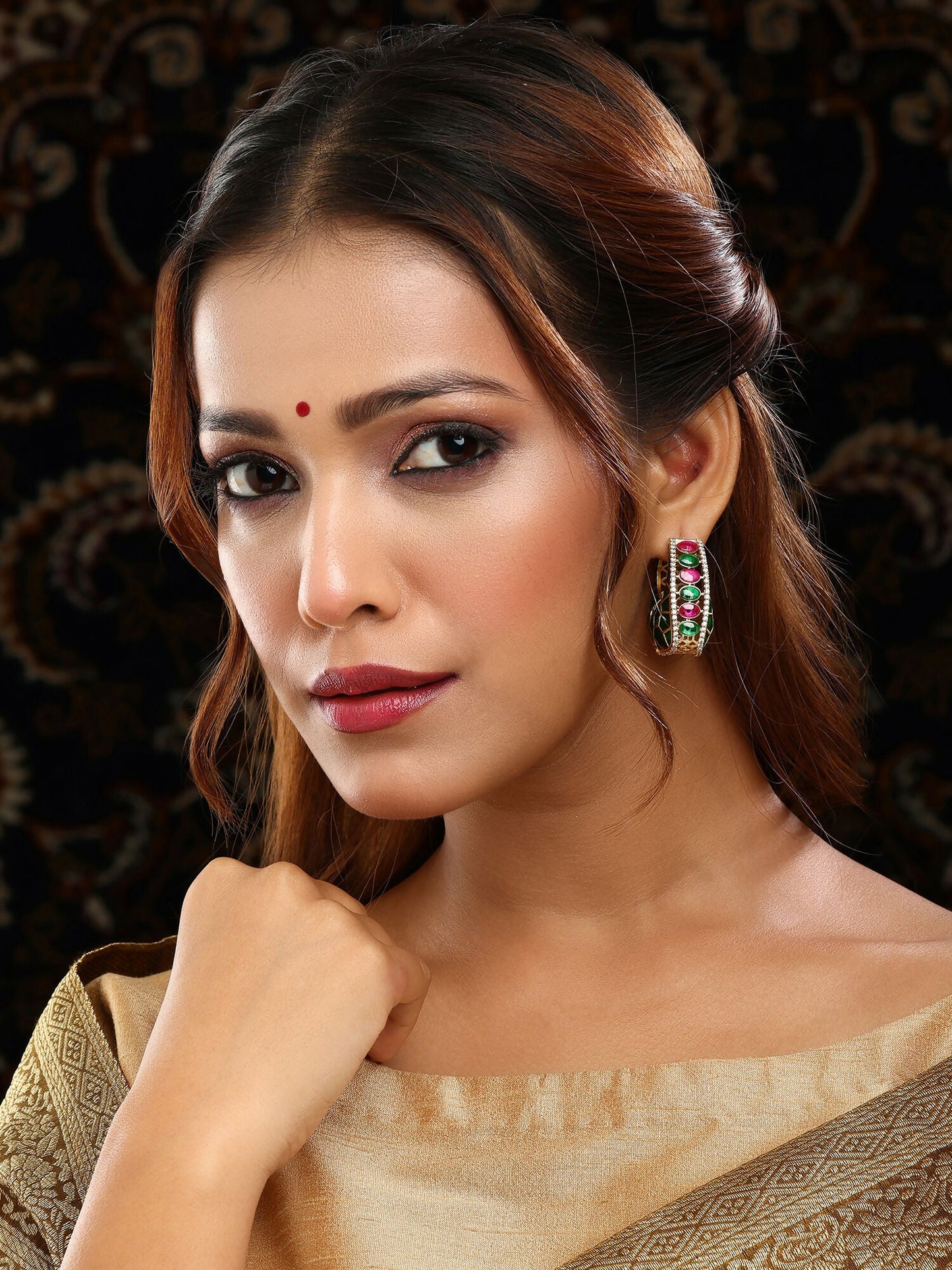 Ruby Raang Gold Polished Kundan Work Multi-Color Loops | Swadesiicart