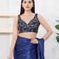 Joban Fashion Navy-Blue Mulberry Silk Sleeveless Back Open Blouse - Swadesiicart