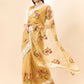 Beige Organza Floral Embroidered Saree with Unstitched Blouse Piece - Roozal