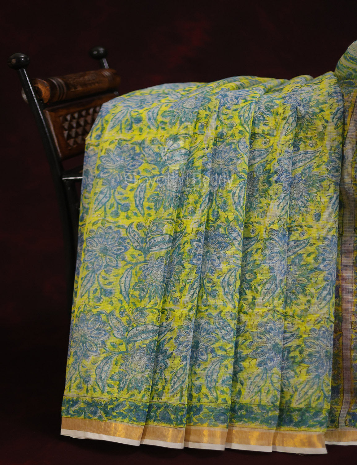 Lime Yellow Floral Design Pure Kota Cotton Saree By Gayathri Reddy Designer Studio | Swadesiicart