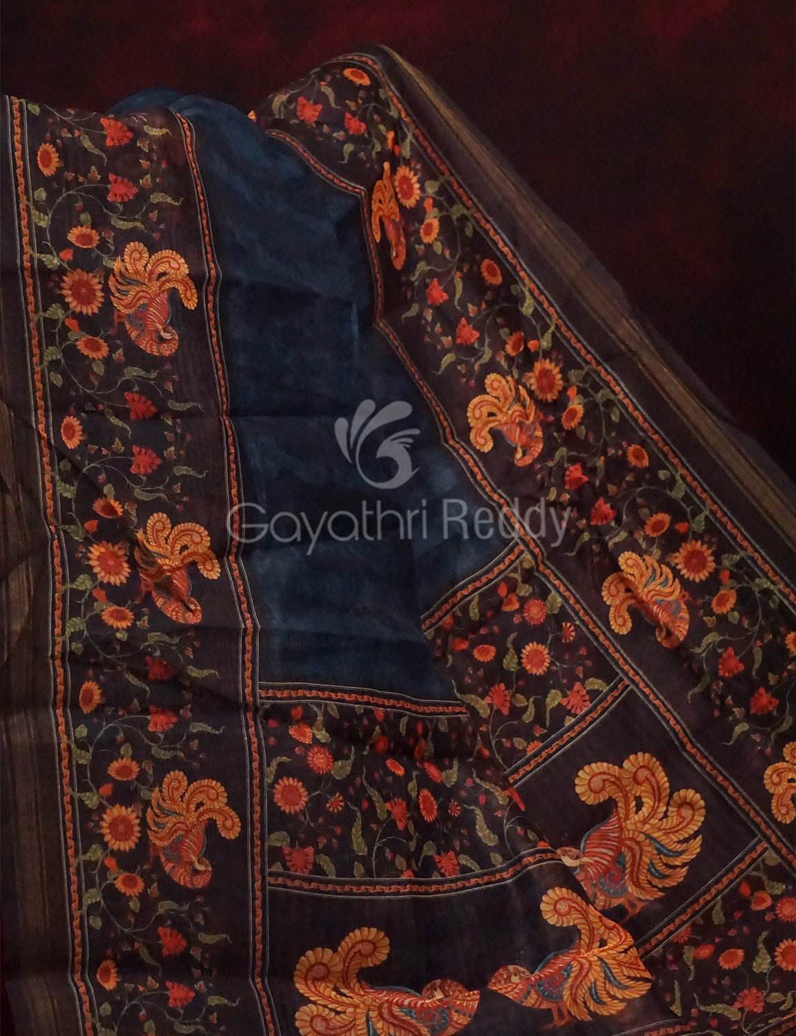 Peacock Green Colour Diamond Print Design Semi Chanderi Saree By Gayathri Reddy Designer Studio | Swadesiicart