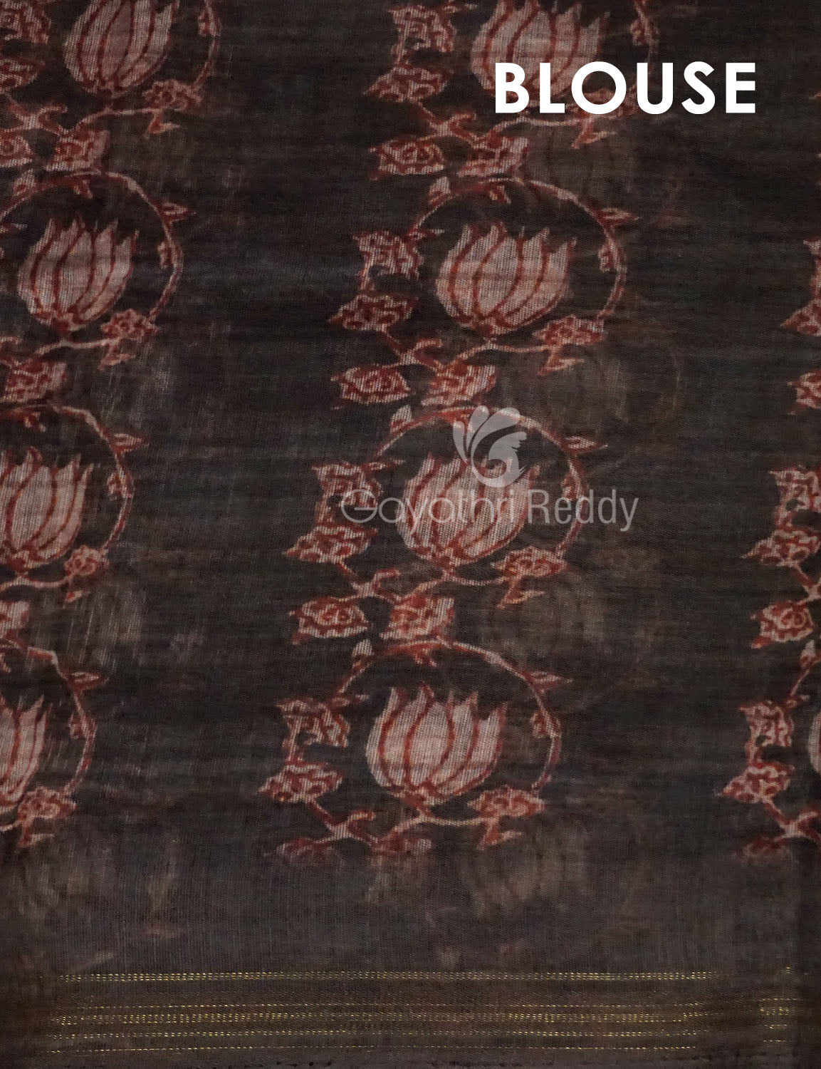 Dark Coffee Brown Colour Lotus Design Semi Chanderi Saree By Gayathri Reddy Designer Studio | Swadesiicart