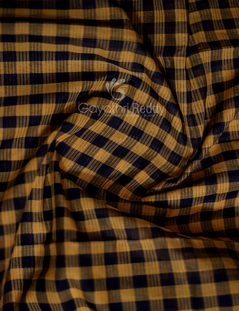 Mustard And Black With Checks Pure Mangalgiri Cotton Saree By Gayathri Reddy Designer Studio | Swadesiicart