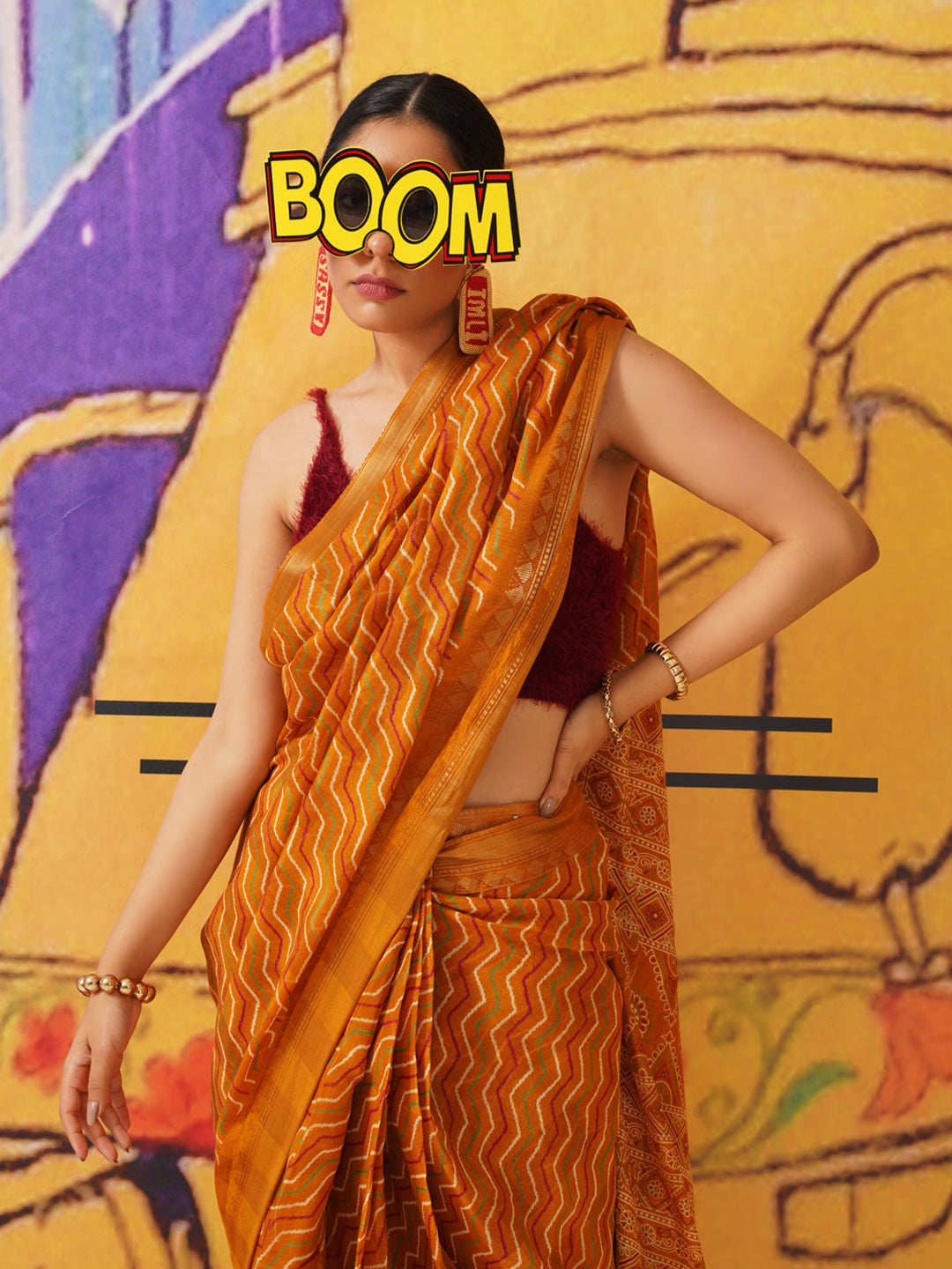 Tikhi Imli Leheriya Zari Jute Silk Ready to Wear Saree | Swadesiicart