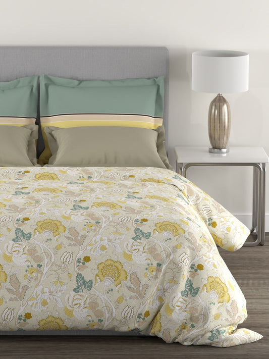 MYTRIDENT Yellow White Floral Cotton 144 TC Queen Bedsheet With 2 Pillow Covers - Swadesiicart