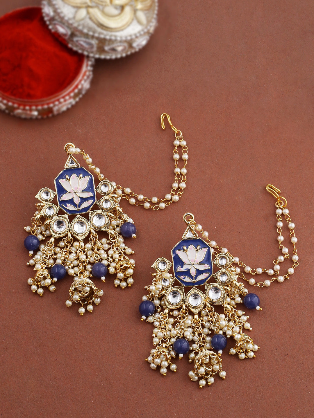Shoshaa Women Gold-Polished Blue Contemporary Drop Earrings | Swadesiicart