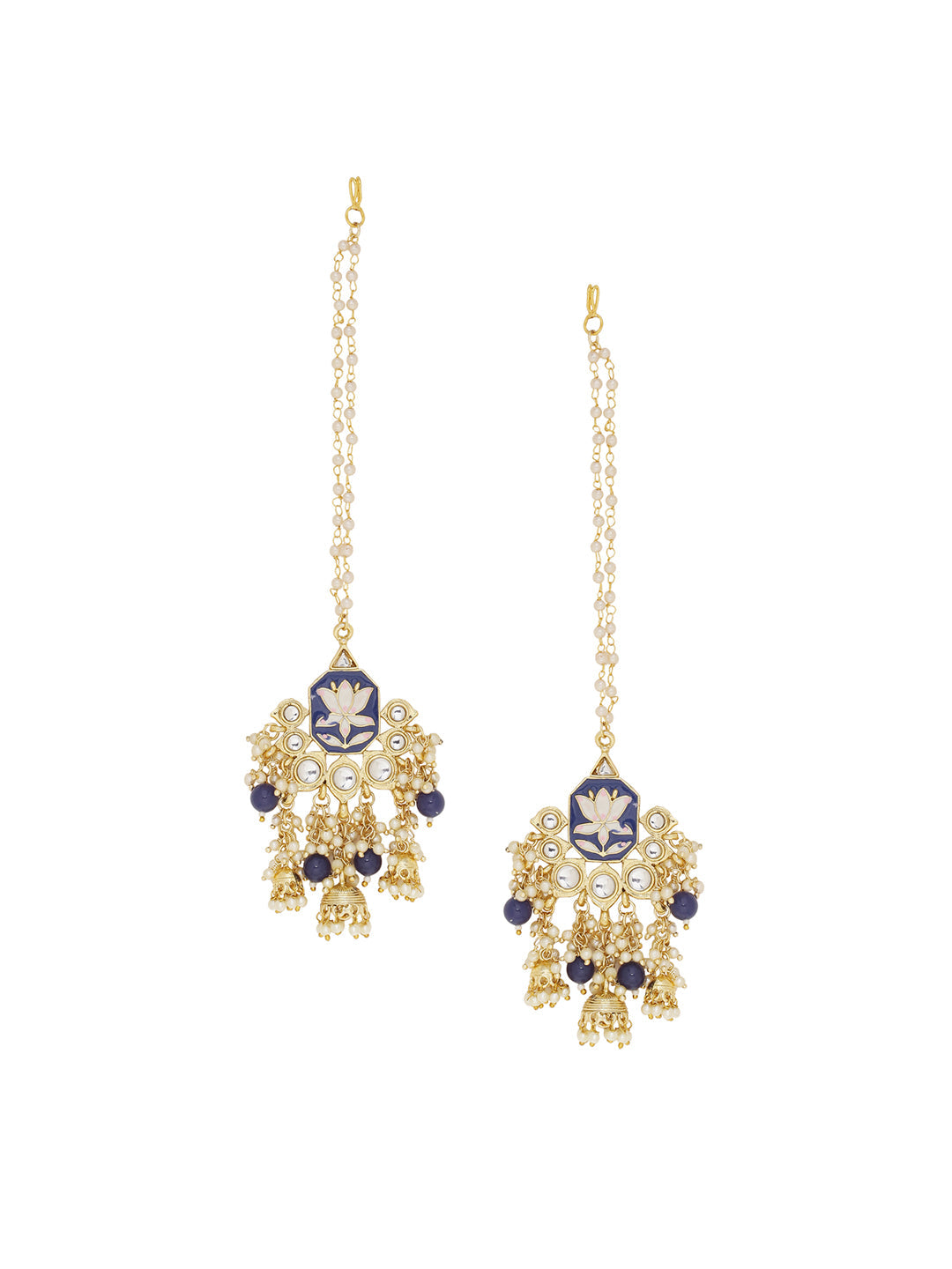 Shoshaa Women Gold-Polished Blue Contemporary Drop Earrings | Swadesiicart